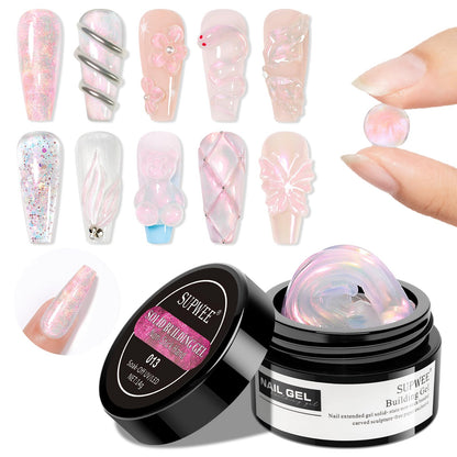 SUPWEE Solid Sculpture Builder Gel, Aurora Pink 3D Nail Gel White Non-Stick Hand Nail Extension Gels for Carving Patterns Decoration Hard Gels for Nails Mnicure DIY at Home 14g(0.49 oz)