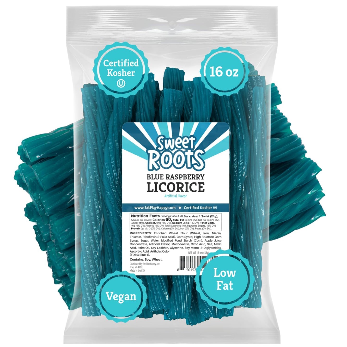 Sweet Roots Blue Raspberry Licorice Twists – 1 Lb Vegan and Gluten-Free Chewy Candy for Mindful Snacking at the Home Office