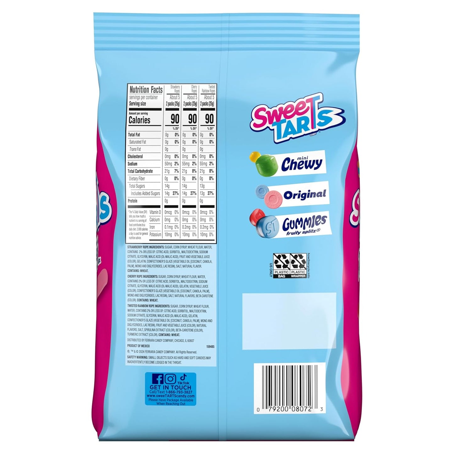 SweeTARTS Ropes 15 oz Three-Flavor Bag – Individually Wrapped Office Candy for Coworker Sharing and Client Reception