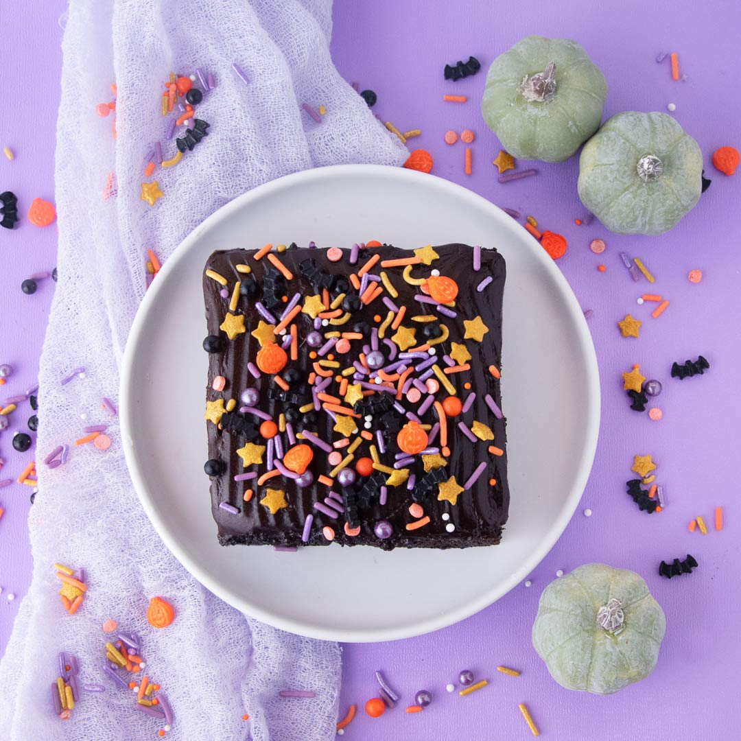 Sweets Indeed Sprinklefetti Halloween Mix – Orange, Black, Purple & Gold Decorating Jar for Festive Platters