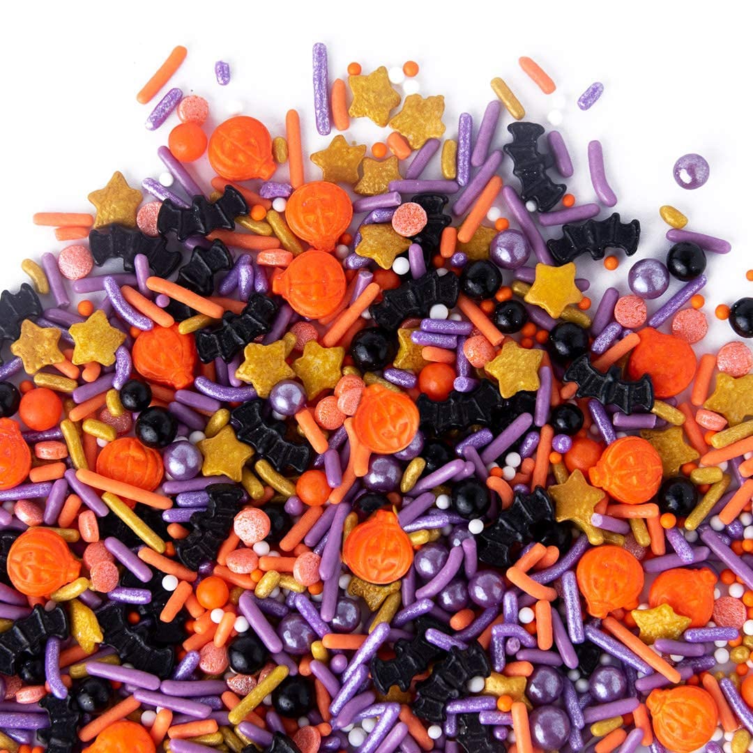 Sweets Indeed Sprinklefetti Halloween Mix – Orange, Black, Purple & Gold Decorating Jar for Festive Platters