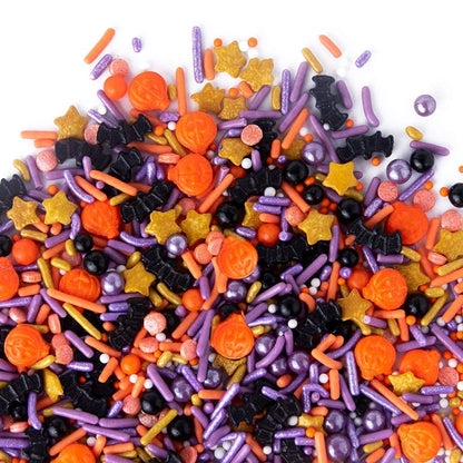 Sweets Indeed Sprinklefetti Halloween Mix – Orange, Black, Purple & Gold Decorating Jar for Festive Platters