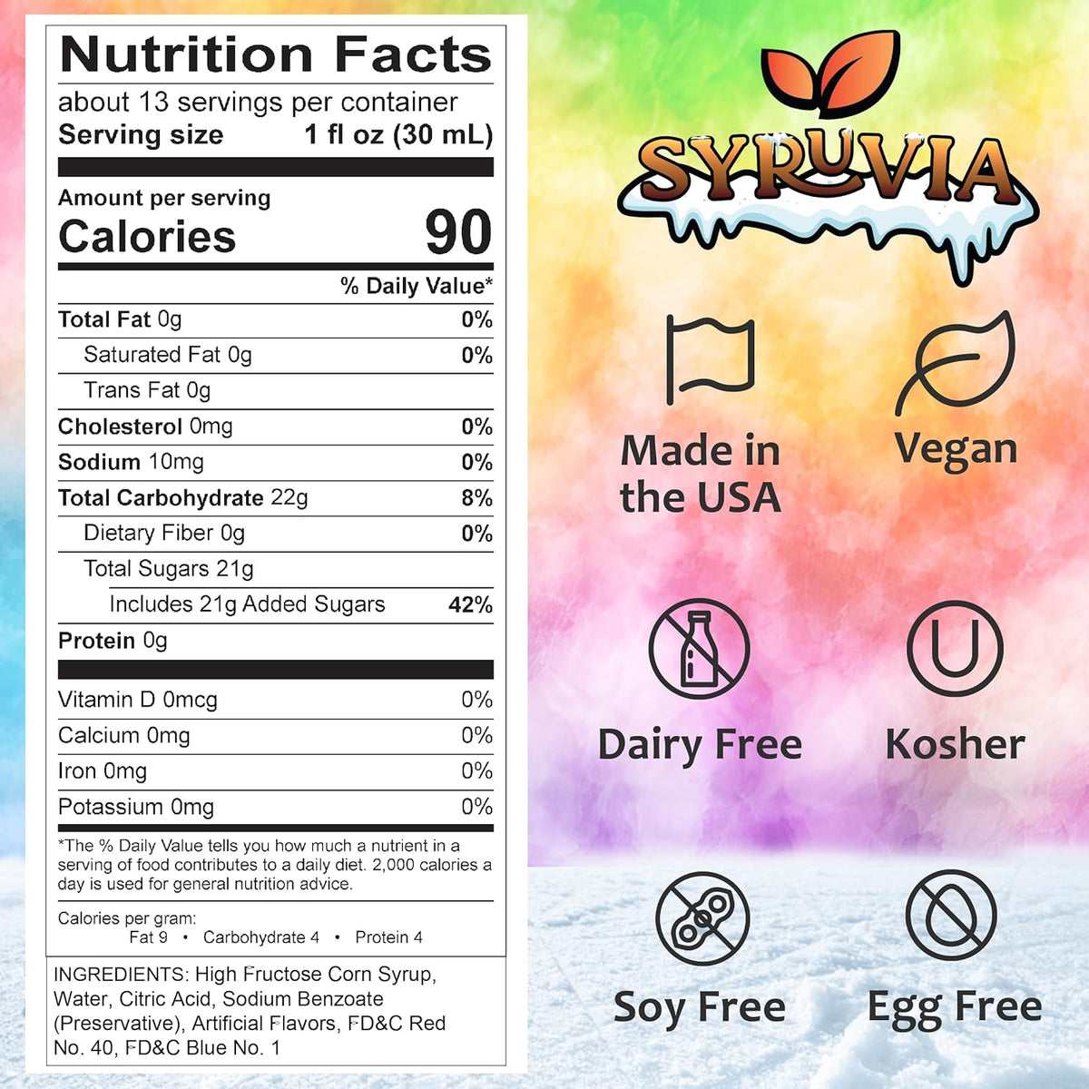 Syruvia Sugar-Free Snow Cone Syrup for Kids Parties, Family-Friendly Cotton Candy Flavor for Shaved Ice and Frozen Drinks