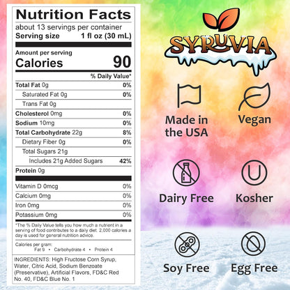 Syruvia Sugar-Free Snow Cone Syrup for Kids Parties, Family-Friendly Cotton Candy Flavor for Shaved Ice and Frozen Drinks