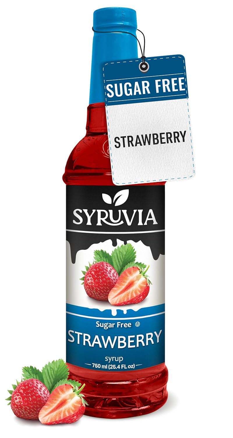 Syruvia Sugar-Free Strawberry Syrup, Flavored Syrup for Drinks, Cocktails, Lemonades, Iced Teas, and Desserts – 25.4 fl oz