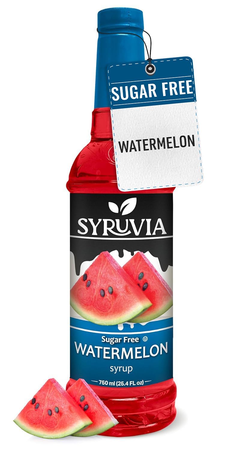 Syruvia Sugar-Free Watermelon Syrup, Flavored Syrup for Drinks, Cocktails, Lemonades, Iced Teas, and Desserts – 25.4 fl oz