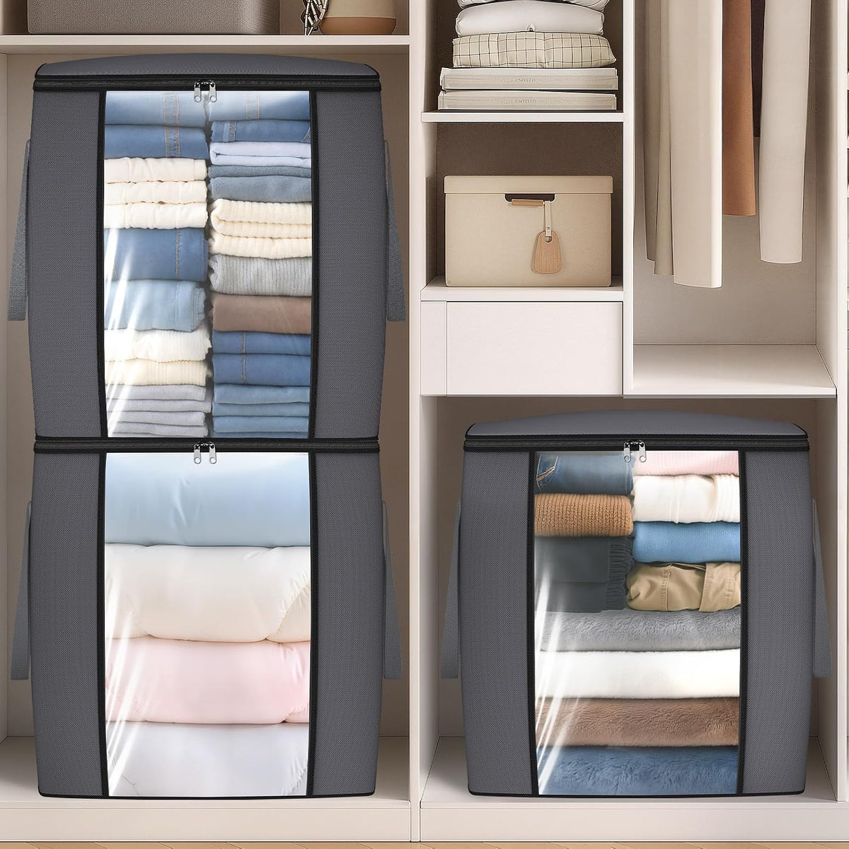 TasticTotes 120L Bedding Storage Bag – Minimalist Gray Storage Bin for Bedroom Closet and Living Room Aesthetic