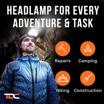 TDC Head Lamp Led Rechargeable - Dual Beam Headlamp for Forest Trails, Campsites, and Remote Terrain