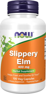 NOW Supplements Slippery Elm – Birthday Gift for the Holistic Wellness Enthusiast, 400 mg 100 Veg Caps
