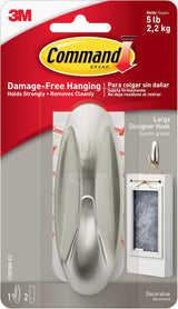 Command Large Designer Hook – Sleek Brushed Nickel Hook for Neutral Hallways and Effortless Minimalist Organization
