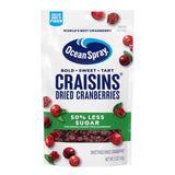 Ocean Spray Craisins 50% Less Sugar Dried Cranberries – Lightweight Pantry Item for Road Trips and Picnics, 5 oz Pouches, 12 Count