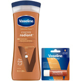 Vaseline Intensive Care Cocoa Radiant Moisturizer and Lip Balm – Calming Bath Time Skincare Set for Stress Relief and Glow