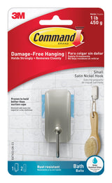 Command Satin Nickel Bathroom Hook – Designer Touch for Glass, Tile, and Mirror Wall Styling