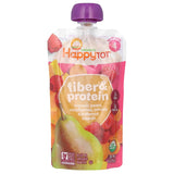 Happy Tot Organics Fiber Protein Pouch – Wholesome Organic Pear Raspberry Squash Snack for Mindful Toddler Feeding, 4 oz Pack of 4