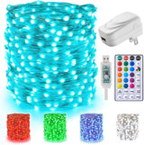 Minetom Color Changing String Lights - 33 ft 100 LED Aesthetic Dorm Room and Bedroom Accent Lighting, Flexible Silver Wire, 16 Modes Remote Included, UL Adapter