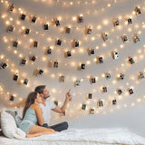 GloDream Weather-Resistant Picture String Lights - 100 Warm White LEDs with 50 Clips for Outdoor Party Setup and Garden Wall Display