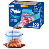 Ziploc Quart Freezer Bags Reusable Zipper – Efficient Freezer-to-Microwave Storage for Meal Preppers, 100 Count