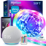 hyrion WiFi LED Light Strips – Family Friendly Room Decor for Playroom and Teen Bedroom, 50ft Voice Controlled with Timer Auto Shutoff