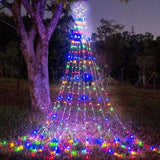 FUNIAO Waterfall String Lights for Bedroom and Entryway, 320 LED Star Topper Curtain Lights for Cozy Christmas Ambiance