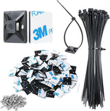 XHF 100 Pack PA66 Nylon Zip Tie Mounts – Office Cable Management for Power Strips, Monitor Cords and Floor Wire Runs