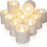 Homemory Minimalist Flameless Votive Set of 12 – Clean Ivory Finish Flicker Tea Lights for Uncluttered Shelves and Neutral Spaces, Auto Timer LED