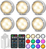 LuminAura Color Changing Puck Lights – Cozy Birthday Gift for Mom and Grandma, 6 Pack Black