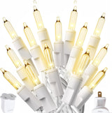 PREXTEX Incandescent Outdoor Lights for Camping, Patio Dining, and Open-Air Gatherings, 10 Ft White Wire, 50 Count