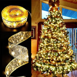 ANJAYLIA Christmas Ribbon Lights – Wedding Aisle and Tent Decor Without Outlets, 32ft Battery Powered Gold Mesh Garland