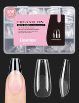 Beetles Gel Nail Tips Flat-X – Refined Coffin Nail Extensions for Quiet Self-Care Corners, Soft PMMA Tips with Pre-Etched Half-Matte Finish