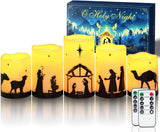 Homemory Outdoor Nativity Pillar Candle Set - Yard Christmas Scene Lighting with Wind-Proof LED, 5 Pack Battery