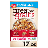 Great Grains Cranberry Almond Crunch Cereal – Crunchy Almond and Cranberry Bowl for Picky Eaters, Family Size 17 oz