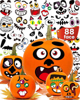 Greingways Waterproof Pumpkin Face Stickers, Non-Toxic Vinyl Craft Kit Safe for Toddlers and Kids Ages 3-10, 88 Designs