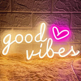 Good Vibes Neon Sign – Cozy Ambient Lighting for Apartment Walls, Pink Heart Neon Decor for Home