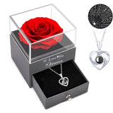 LOVEISON Eternal Rose Floral Display for Vanity and Dresser – Decorative Red Rose Accent Paired with I Love You Sterling Silver Necklace