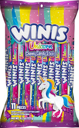 Winis Unicorn Kids' Cotton Candy Taffy Sticks – Worry-Free Chewy Candy for Piñatas, Classroom Treasures, and Concession Stands | 11-Count Sharing Bag, No Peanuts or Tree Nuts