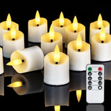 Homemory Warm White Flicker Votive LED 12-Pack – Battery Operated Tea Lights Filling Mini Lamps and Rustic Wood Block Holders for Soft Home Glow
