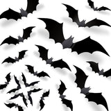 CESOF Spooky Bat Wall Art Set – 70 Reusable 3D PVC Bats in 5 Sizes, Matte Black Decor for Fireplace, Entryway & Window Walls