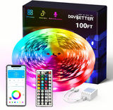 DAYBETTER 100ft Low Profile LED Light Strips for Intentional Living Spaces, App and Remote Controlled Multicolor Strip Lights Designed for Simple Effortless Home Styling