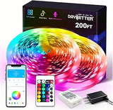DAYBETTER RGB LED Strip Lights 65.6ft to 200ft Music Sync Color Changing Housewarming Gift for Bedroom Dorm Room and Apartment