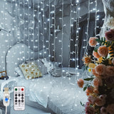 LuminHaus Simple Hanging Curtain Light 6.6x6.6ft 200 LED White Single Color Steady Mode for Japandi Living Room and Uncluttered Home Design