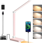 LumeRay LED Task Lamp for Home Office – Eye-Caring Foldable Desk Light with 3 Brightness Levels and USB-C Charger for Late-Night Work Sessions