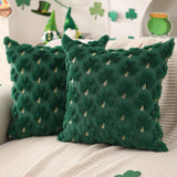 DFXSZ Green Shamrock Pillow Covers 18x18 Set of 2 Faux Fur Jacquard Holiday Cushion Slips for Entryway Bench Family Room Seasonal Refresh