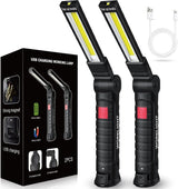 LED Work Light Rechargeable Flashlight – Cool-Run LED Inspection Light for Tight Engine Bays, No-Heat Aluminum Head for Garage Safety, 2-Pack