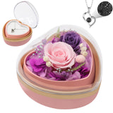 LuminAura Eternal Rose in Clear-Lid Heart Box – Effortless Maintenance-Free Home Accent with Sentiment Pendant
