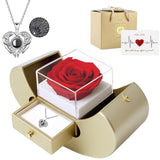 Crystalaxy Romantic Keepsake Box – Preserved Rose with Secret Message Necklace, Valentine's Day Gift for Girlfriend, Wife, or Fiancée