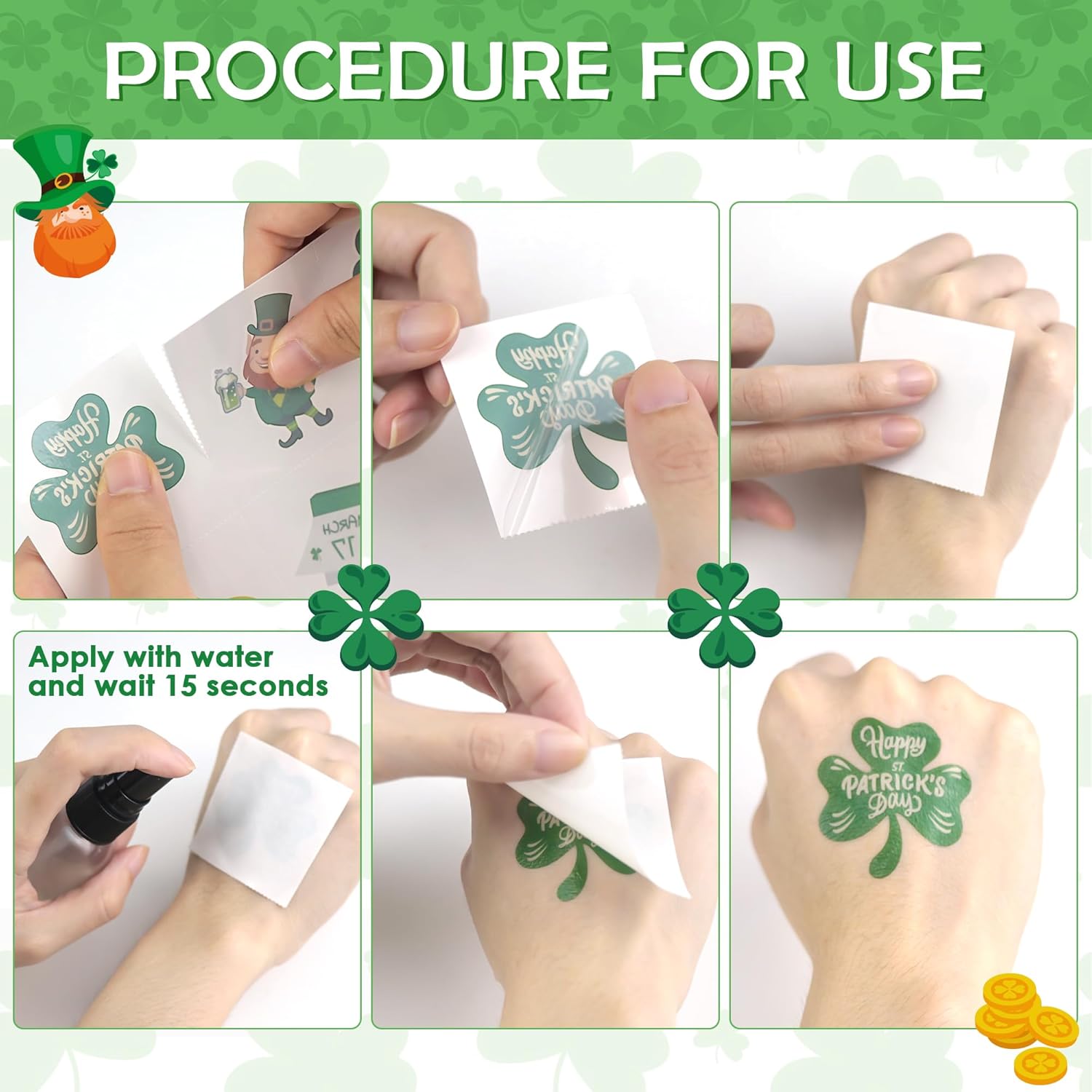 temporary tattoo format — peel-and-stick application with no mess