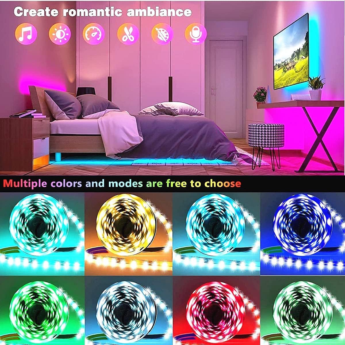 Tenmiro Music Sync LED Strip Lights Holiday Gift for Gamers and Streamers, RGB Ambient Lighting for Bedroom and Streaming Setup