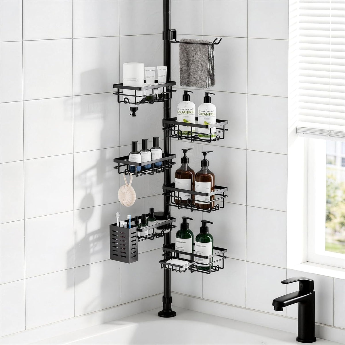 tension-mount installation with no tools or drilling required