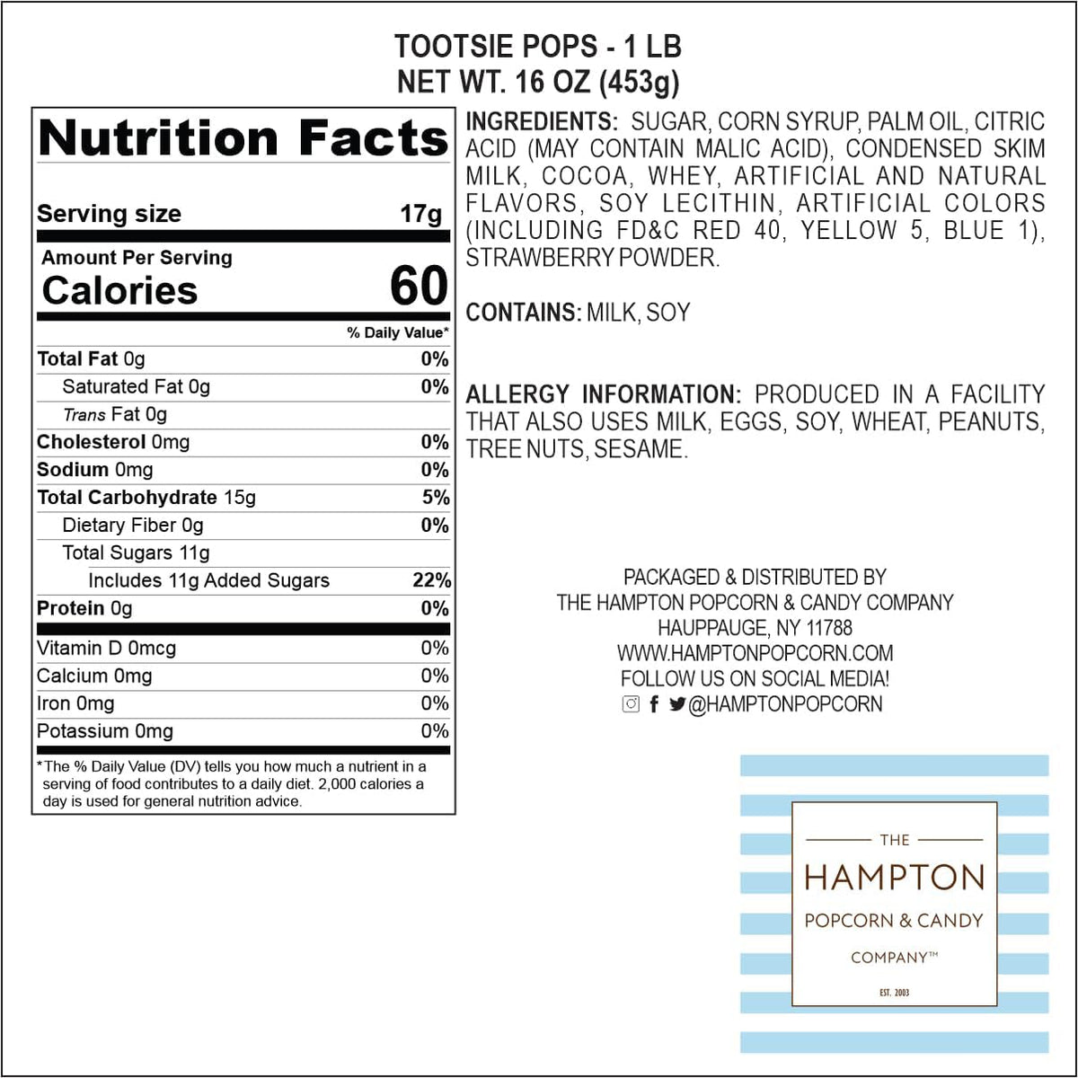 The Hampton Popcorn & Candy Company Roll Pops Chocolate Center Fruit Lollipops – Grab-and-Go Outdoor Event Candy for Park Gatherings, 2lb Bulk