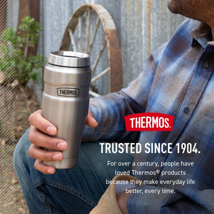 THERMOS Stainless King 16 oz Simple Travel Mug, Uncluttered Stainless Steel Design in Neutral Tones
